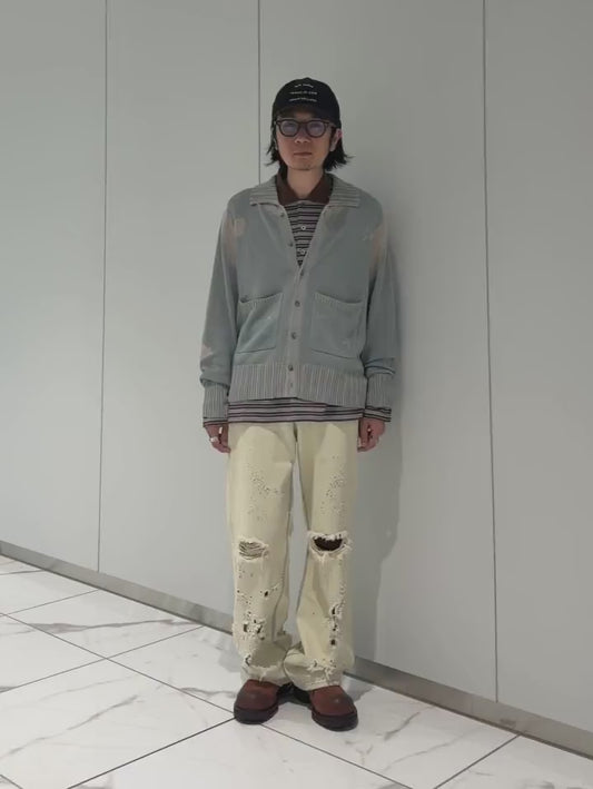 "ICE WASH" W-VELT SUPER DAMAGE ST DENIM