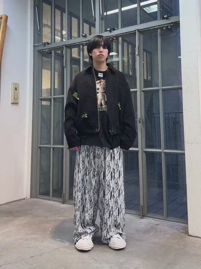 JACQUARD TUCK WIDE PANTS