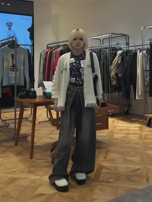 WASHED DENIM WIDE PANTS