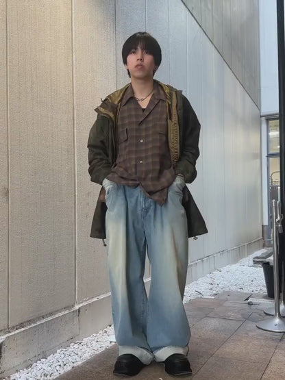 JACQARD PLAID OPEN COLLAR SHIRT