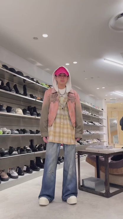 DISTRESSED HOODED CHECKED SHIRT