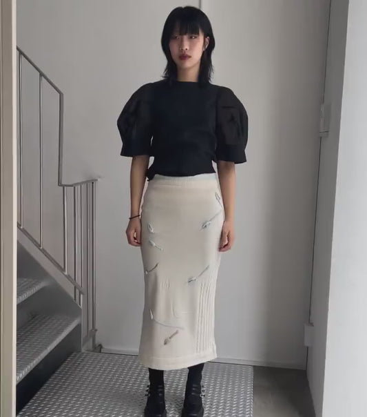3D FLORAL MOTIF KNIT SKIRT