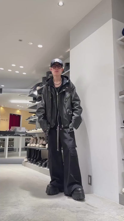 DISTRESSED LEATHER BIKER JACKET