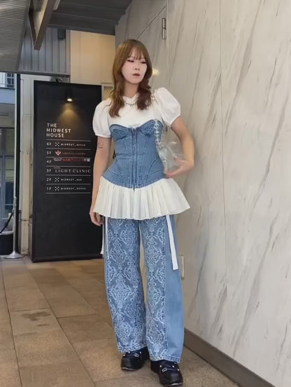 ORGANIC COTTON DENIM PLEATED BUSTIER TOP