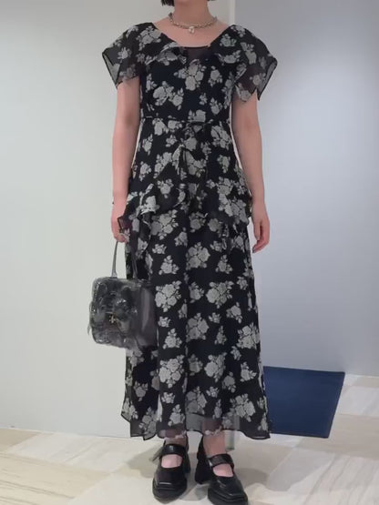 SHEER FLORAL JACQUARD DRESS