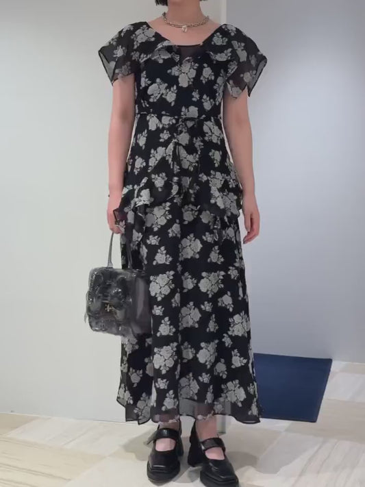 SHEER FLORAL JACQUARD DRESS