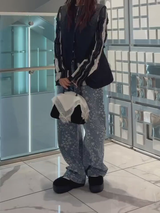 FLORAL JACQUARD DENIM TROUSERS