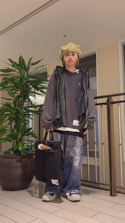 FLEECE DENIM PRINT WIDE PANTS