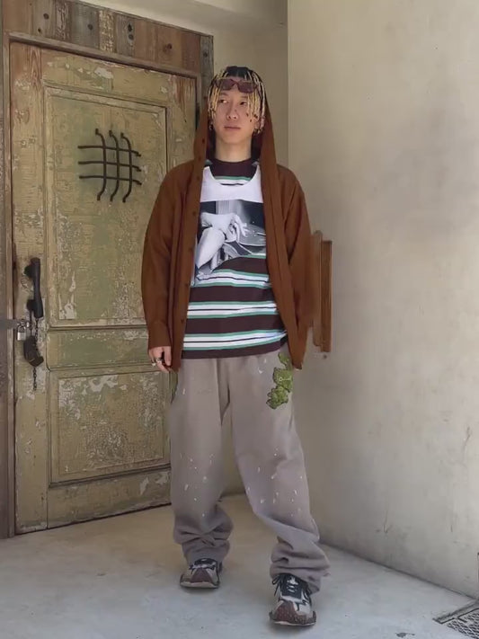 ABBEY ROAD DOUBLE TEE- BROWN STRIPE+WHITE BRW