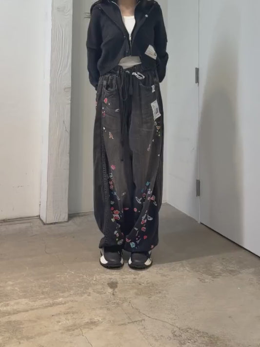 DENIM HUGE DETAIL PANTS w KIDS STICKER
