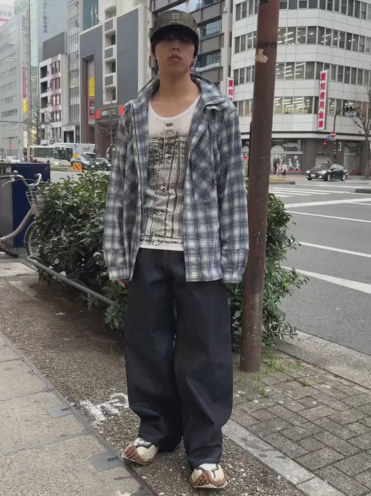 COTTON CHECK HOODIE WORK SHIRT