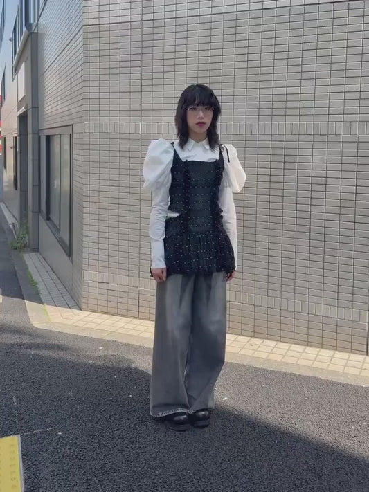 WASHED DENIM WIDE PANTS