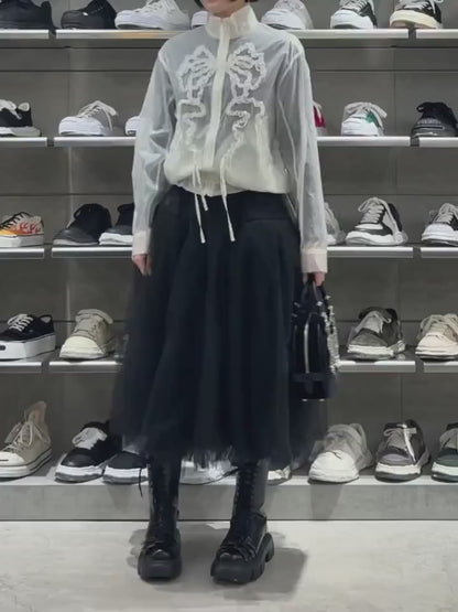 RIBBON TULLE EMBROIDERY WIND BREAKER