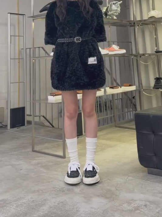 COMBINED FAUX FUR×SATIN DRESS