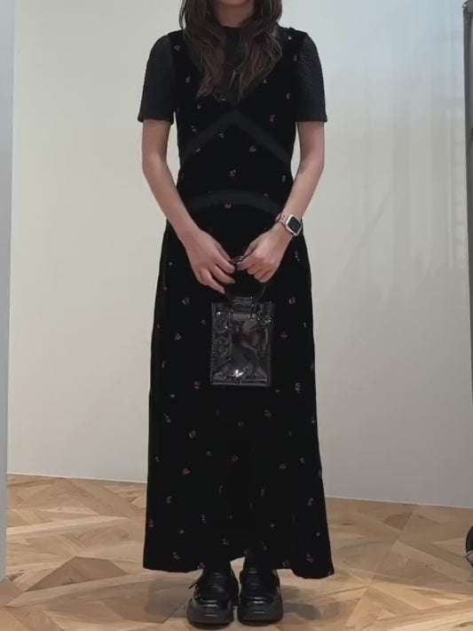 ROSE EMBROIDERED VELVET DRESS