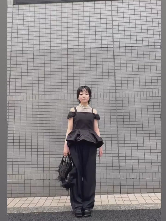SEAM FRAYED DROPPED CHAIN PANTS