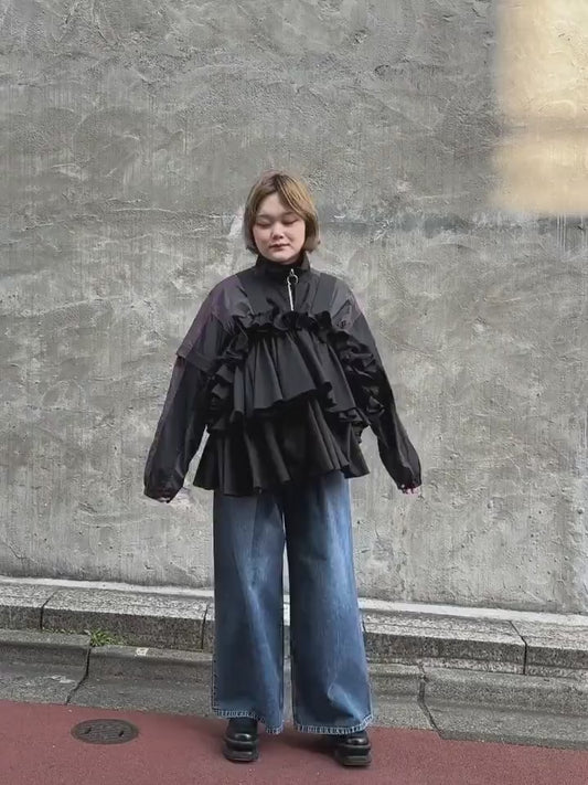 WASHED DENIM WIDE PANTS