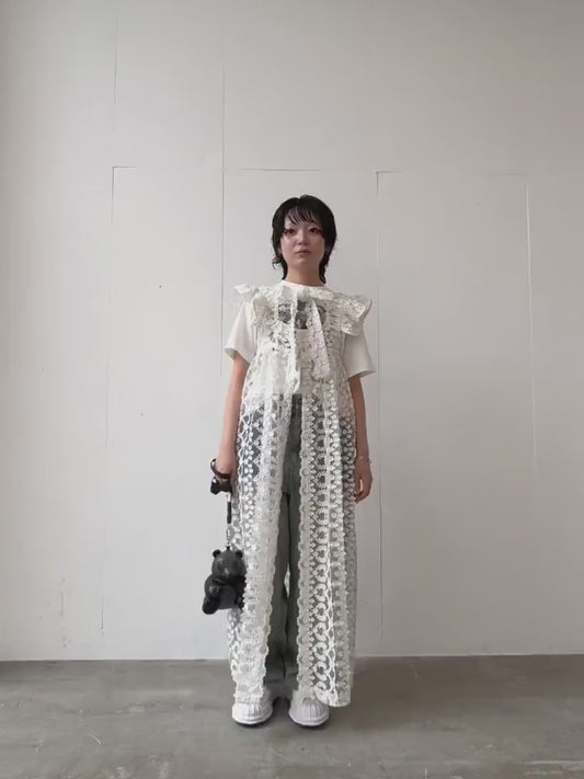 ORGANDIE EMBROIDERY BACK RIBBON ONE PIECE