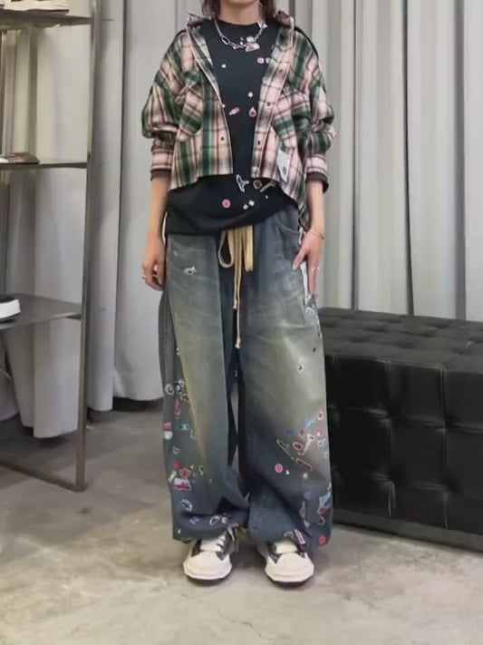 DENIM HUGE DETAIL PANTS w KIDS STICKER