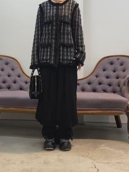 FRINGE TRIM TWEED KNIT JACKET