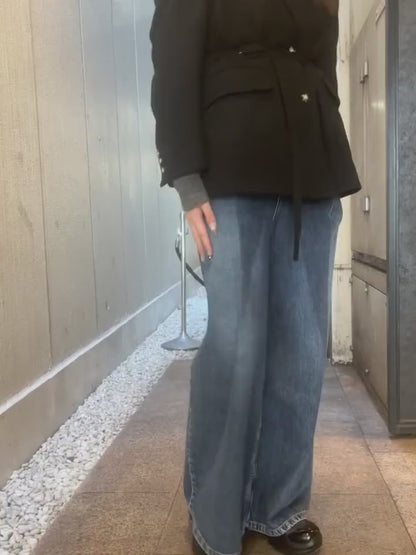 WASHED DENIM WIDE PANTS (SHORT LENGTH)