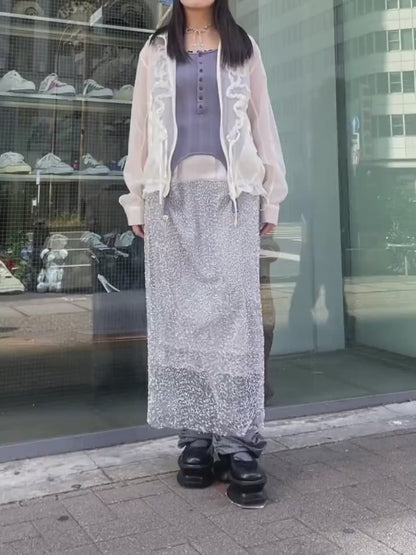 RIBBON TULLE EMBROIDERY WIND BREAKER