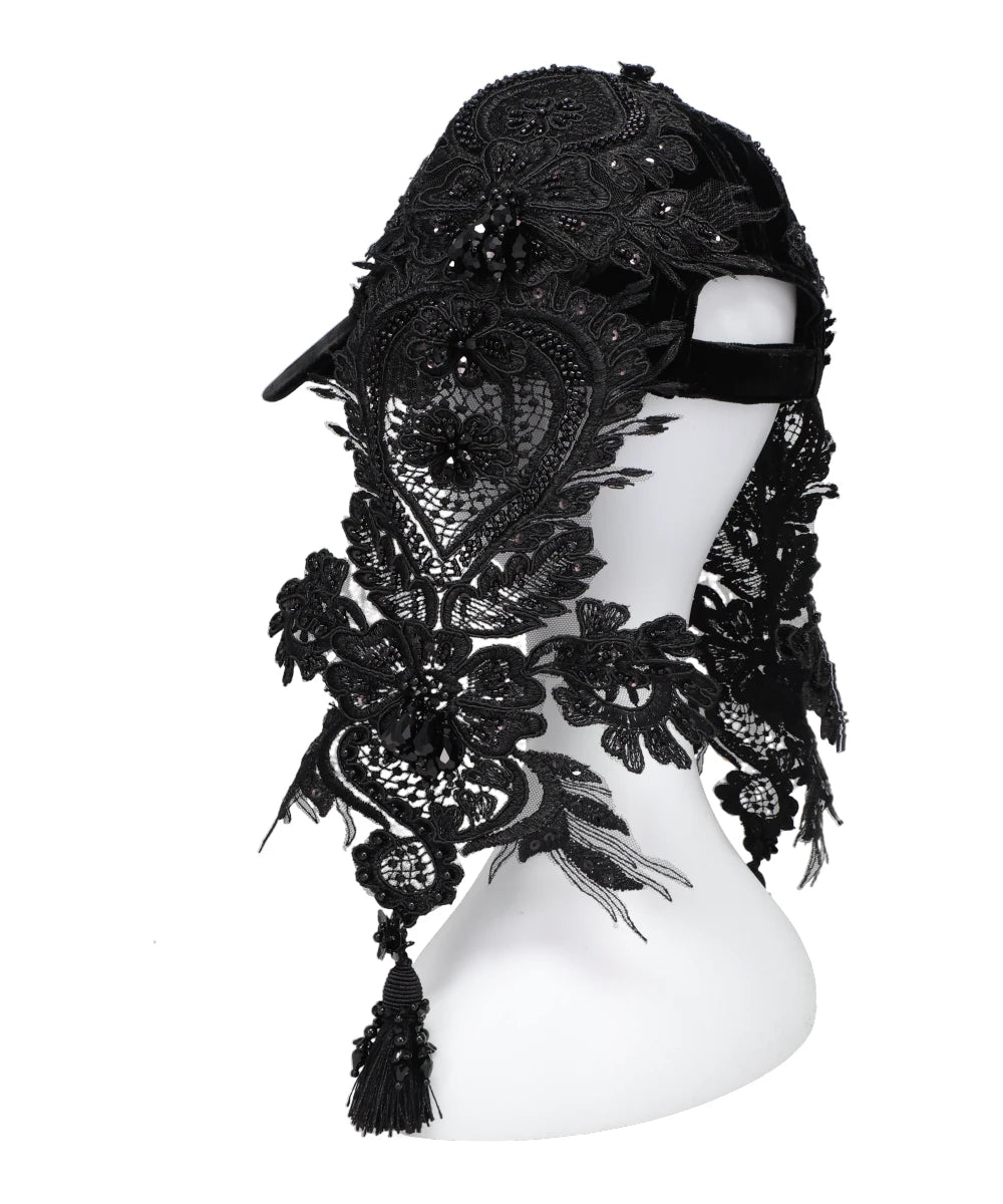 BLACK LEI BEADS VELOUR CAP