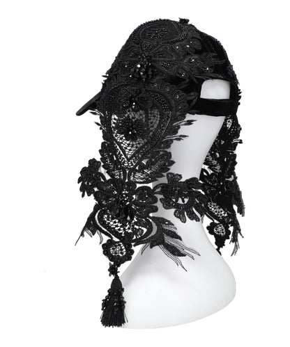 BLACK LEI BEADS VELOUR CAP