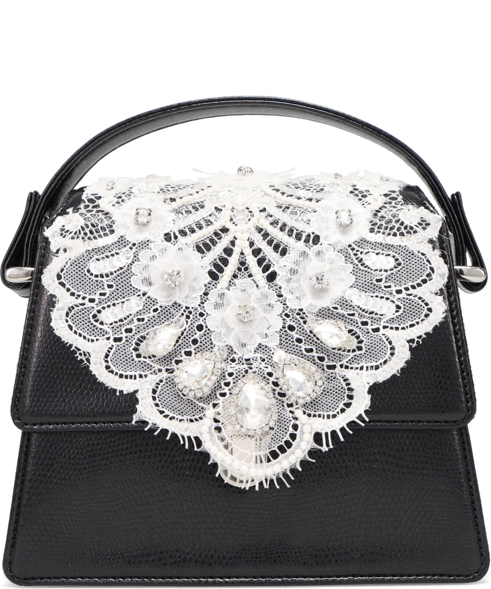 WHITE LACE CROCODILE MINI BAG