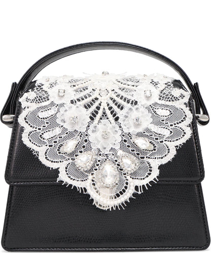 WHITE LACE CROCODILE MINI BAG