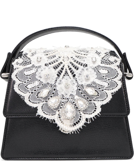 WHITE LACE CROCODILE MINI BAG