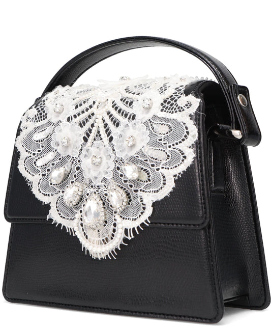WHITE LACE CROCODILE MINI BAG