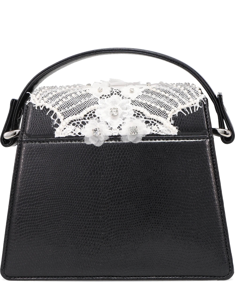 WHITE LACE CROCODILE MINI BAG