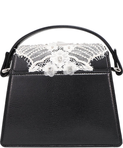 WHITE LACE CROCODILE MINI BAG