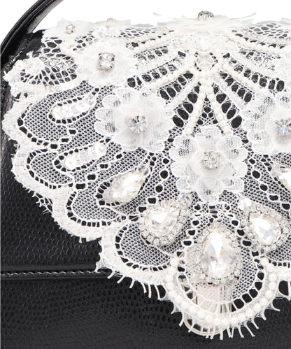 WHITE LACE CROCODILE MINI BAG