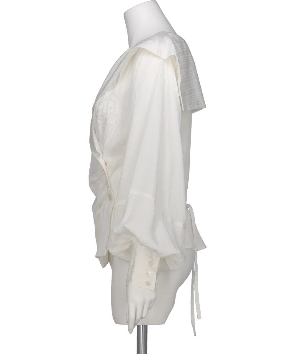 ROSE JAQUARD STRIPE SAILOR COLLAR BLOUSE