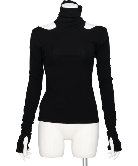 WOOL RIB HOLLOWED OUT TURTLE NECK TOP