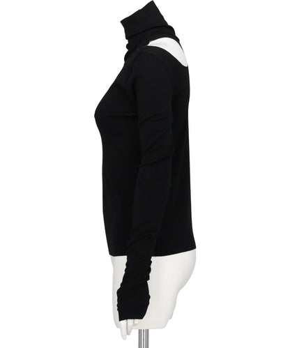 WOOL RIB HOLLOWED OUT TURTLE NECK TOP