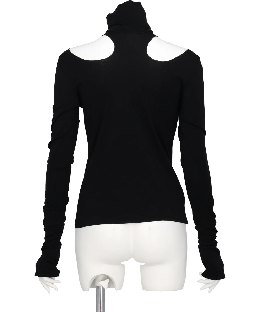 WOOL RIB HOLLOWED OUT TURTLE NECK TOP