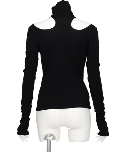 WOOL RIB HOLLOWED OUT TURTLE NECK TOP