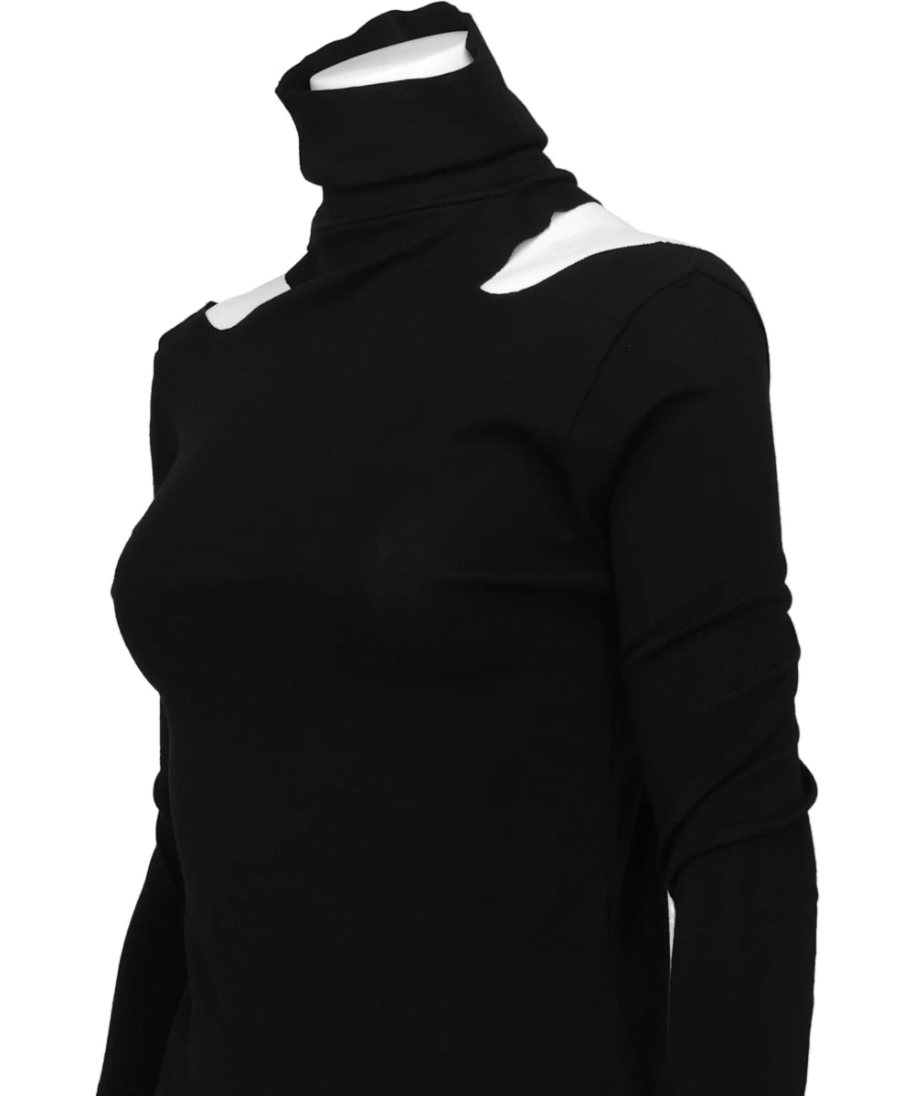 WOOL RIB HOLLOWED OUT TURTLE NECK TOP