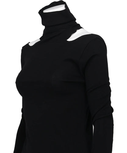 WOOL RIB HOLLOWED OUT TURTLE NECK TOP