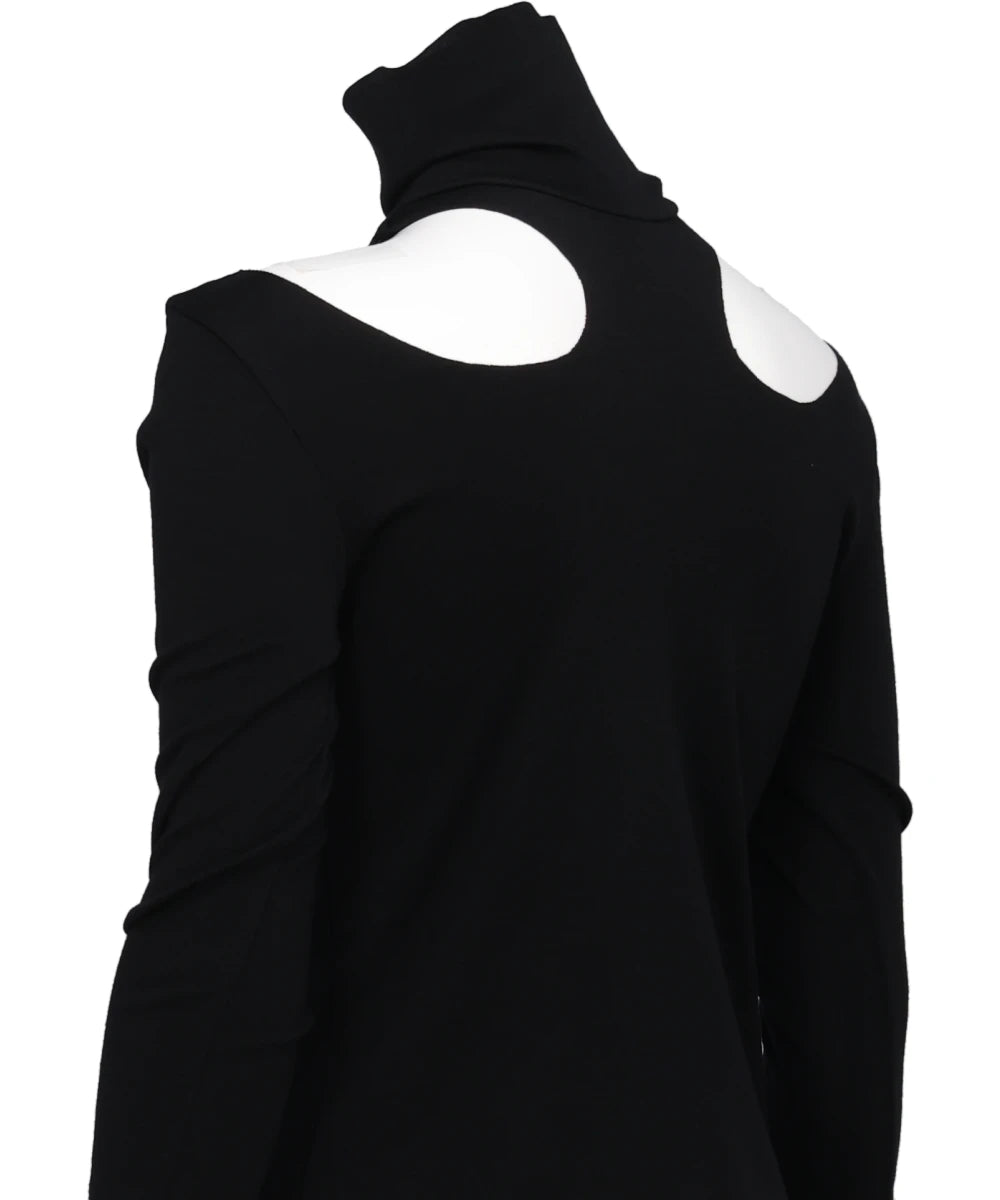 WOOL RIB HOLLOWED OUT TURTLE NECK TOP