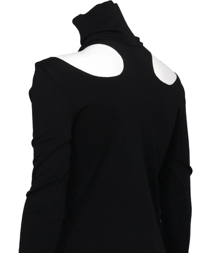 WOOL RIB HOLLOWED OUT TURTLE NECK TOP