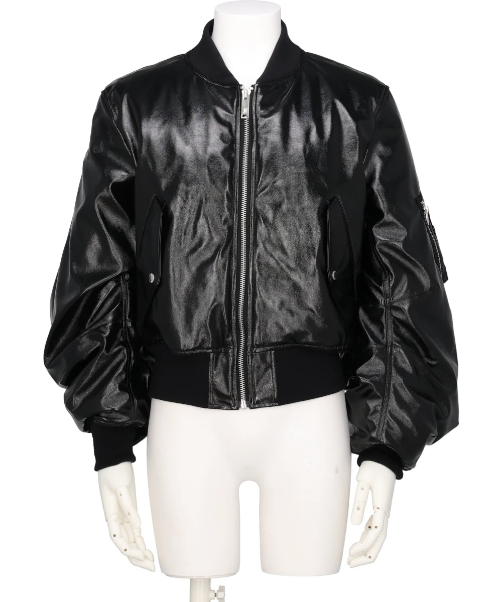 PATENT MASSIVE ROUNDED SLEEVE BOMBER JACKET