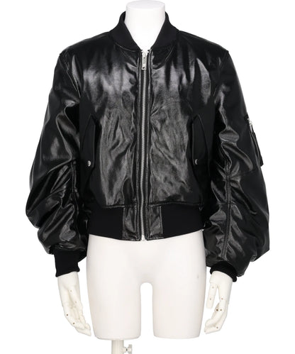 PATENT MASSIVE ROUNDED SLEEVE BOMBER JACKET
