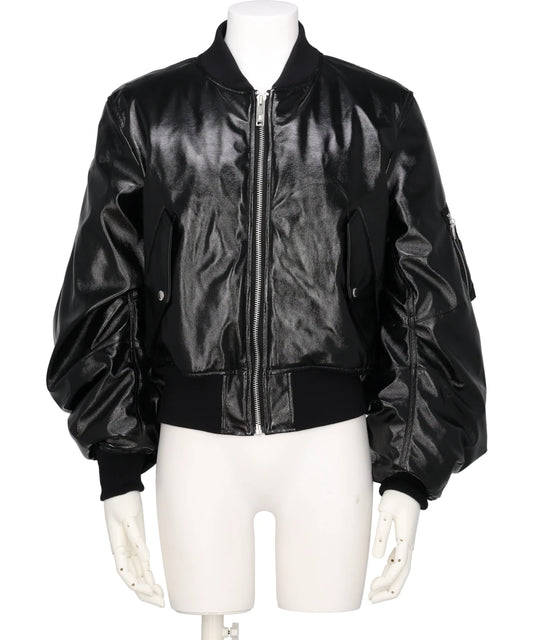 PATENT MASSIVE ROUNDED SLEEVE BOMBER JACKET