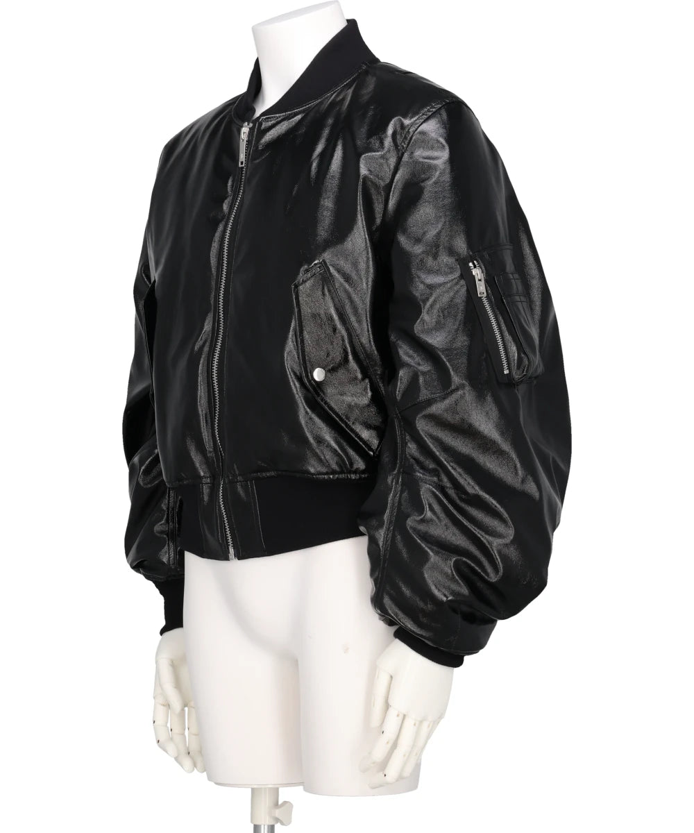 PATENT MASSIVE ROUNDED SLEEVE BOMBER JACKET