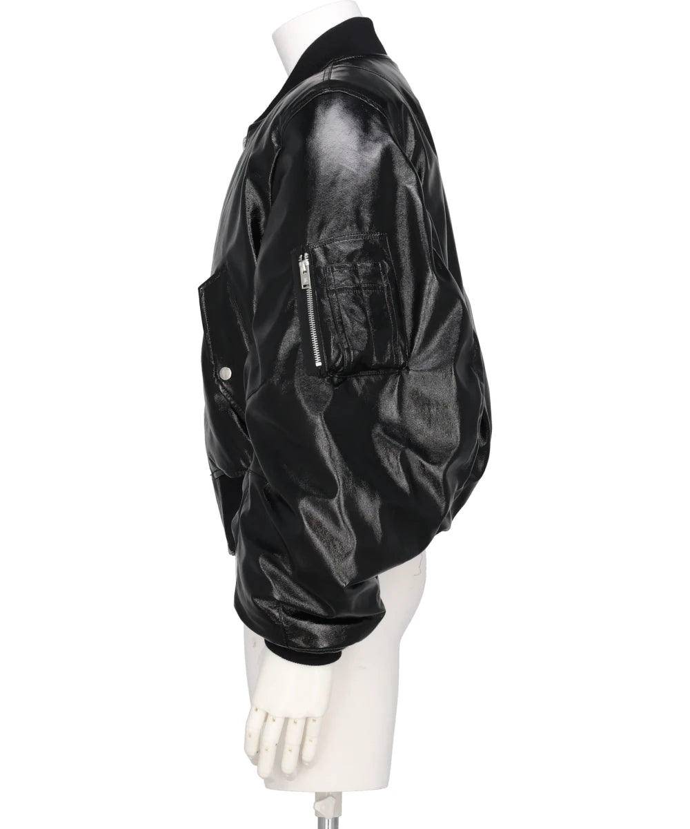 PATENT MASSIVE ROUNDED SLEEVE BOMBER JACKET