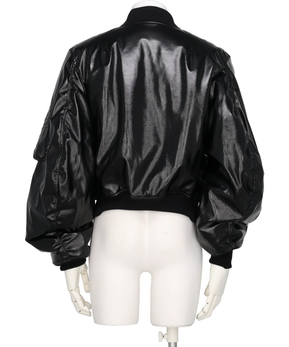 PATENT MASSIVE ROUNDED SLEEVE BOMBER JACKET